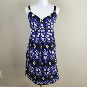 Joe Silk Blend Tea Dress Womens Large Wedding Guest Cocktail Party Purple White